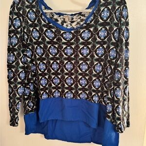 Chip & Pepper Black and Blue Patterned Blouse